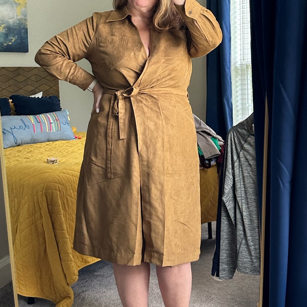 Banana Republic Camel Wrap-Front Long Sleeve Dress